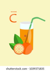 Glass of orange juice with oranges. Source of vitamin C. 
