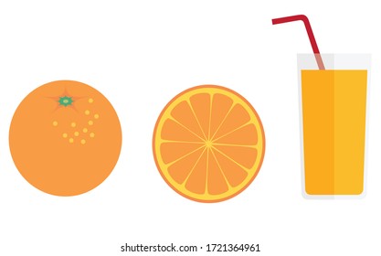 glass of orange juice and oranges.  Vector illustration