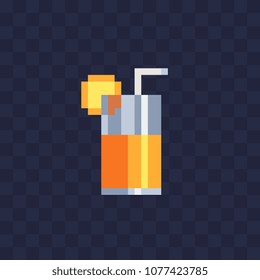 Glass of orange juice pixel art icon. Isolated vector illustration. 8-bit sprite. Design stickers, logo, mobile app.
