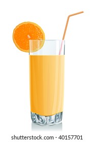 Glass with orange juice and an orange segment. Vector illustration. Gradient only. No mesh. It is organised on levels. Serie of images.