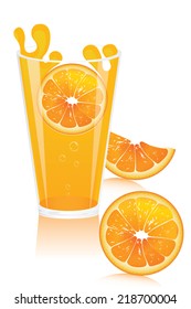 a glass of orange juice with orange slice