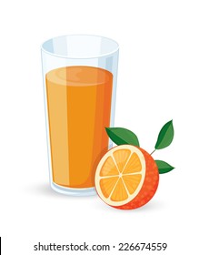Glass of orange juice and a slice of orange