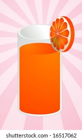 Glass of orange juice with orange slice, illustration