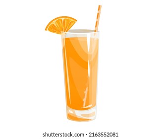 A glass of orange juice and a slice of orange.Vector illustration isolated on a white background.The design concept of a web page,advertising,menu.