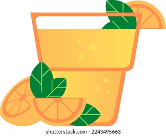 Glass of orange juice with orange slices. Healthy citrus drink.