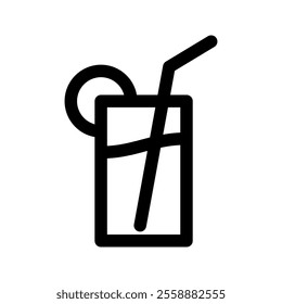 Glass of orange juice with straw and garnish icon