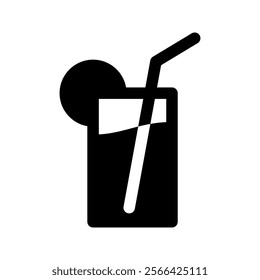 Glass of orange juice with straw and garnish icon