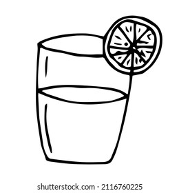 Glass with an orange slice vector illustration, hand drawing doodle