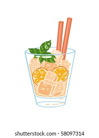 Glass of orangeade decorated with peppermint