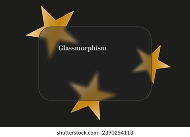 Glasüberlagseffekt-Banner mit 3D-goldenen Vektorstern im Stil eines Glasmorphismus.