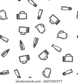 glass packaging bottle product vector seamless pattern thin line illustration