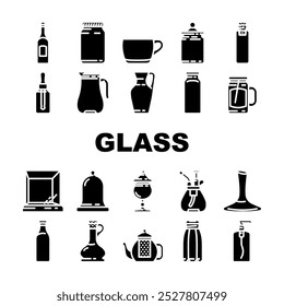 Taza, taza, botella, copa del florero de la refracción, vidrio del vaso, manchado, esmerilado, Vector moderado que empaqueta el pictograma del glifo de la transparencia Ilustraciones