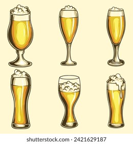 Glass pale ale beer set collection vector illustration for your company or brand