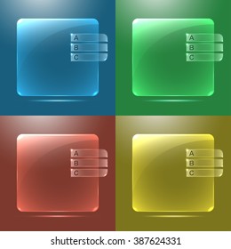Glass panel with alphabetical buttons. Different versions of the coloring.