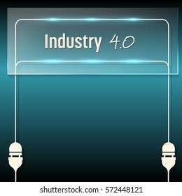Glass panel with energy cable and the words industry 4.0