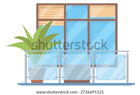 Glass panel terrace color icon. Building exterior