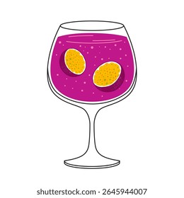 Copo de coquetel de maracujá. Coquetel de verão com frutas tropicais isoladas sobre fundo branco. Beba por menu, bar. Bebida alcoólica de gelo