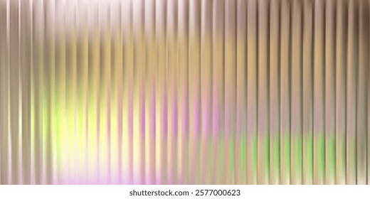 Glass pattern background, ice texture effect. Holograph metal reed abstract line gradient. Ribbed 3d flute ripple striations, golden light corrugated transparent wall window. Frosty iridescent reflect