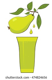 A glass of pear juice on isolated background. Vector illustration