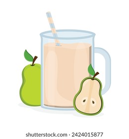 A glass of pear juice with a straw. Juices with different flavors. Fruit juices.