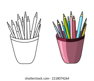 Glass with pencils coloring book vector illustration