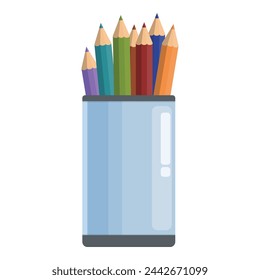 Glass of pencils icon cartoon vector. Colorful draw desk. Child tool study