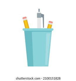 Glass with pencils icon. Flat illustration of glass with pencils vector icon isolated on white background