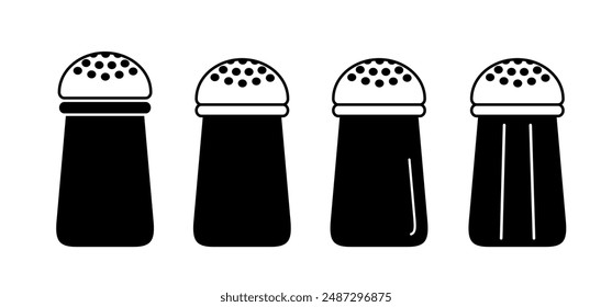 Glass pepper and salt shaker. Kitchen tools. Spice symbol or icon. Seasoning and condiment shakers. Salt and pepper container. Seasoning jar logo. Salt or pepper mill. Spice bottle