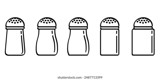 Glass pepper and salt shaker. Kitchen tools. Spice symbol or icon. Seasoning and condiment shakers. Salt and pepper container. Seasoning jar logo. Salt or pepper mill. Spice bottle