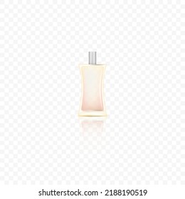 Glass perfume cosmetic package. Realistic mockup, template transparent bottle with toiletry or cologne isolated on white background. Vector illustration