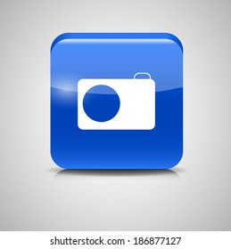Glass Photo Button Icon . Vector Illustration