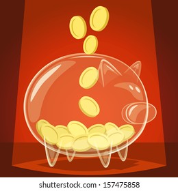 Glass piggy bank. Vector illustration.