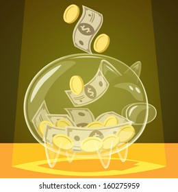 Glass piggy bank. Vector illustration. 
