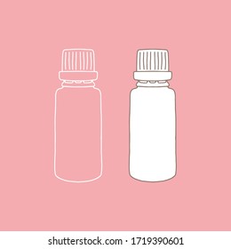Glass pill bottle with plastic cap. Medical, realistic, vector illustration. 