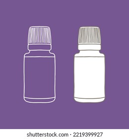 Glass pill bottle with plastic cap. Medical, realistic, vector illustration. 