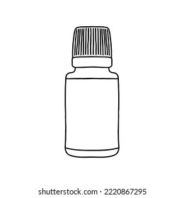 Glass pill bottle with plastic cap. Medical, realistic, vector illustration.