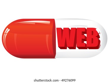 Glass pill with web word inside, vector illustration