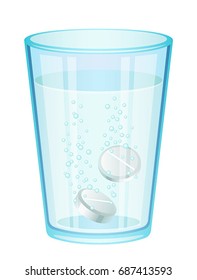 Glass with pills on a white background