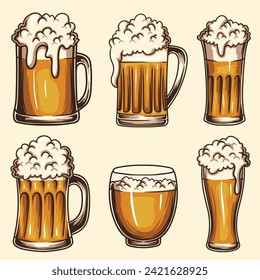 Glass pilsner beer set collection vector illustration for your company or brand