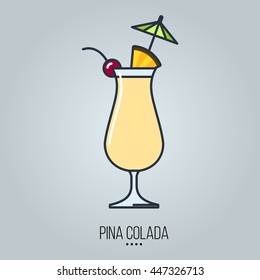 Glass Of Pina Colada Cocktail Vector Icon