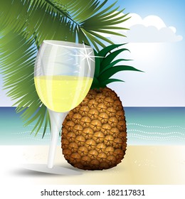 a glass of pineapple juice with ice