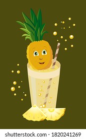 Vidrio de jugo de piña con paja