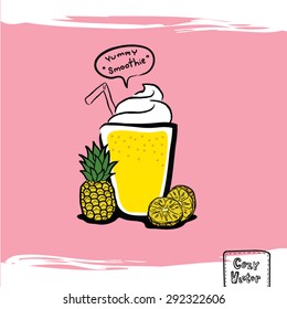Glass with pineapple smoothie vector.