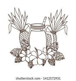 glass with pineapple and straw drink