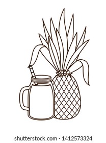 glass with pineapple and straw drink