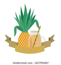 glass with pineapple and straw drink