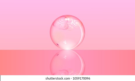 Glass pink ball with highlights and pattern. EPS 10.