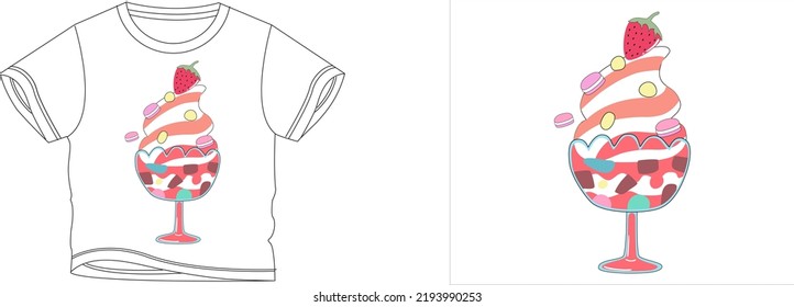 glass pink ice cream t-shirt design background color is a white and t-shirt color is a white beautiful color and beautiful design