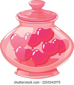 Glass pink jar with hearts. Holiday decoration Valentine's day.