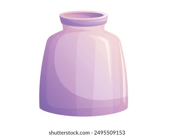 Glass pink vase or empty open jar. Vector isolated cartoon illustration.